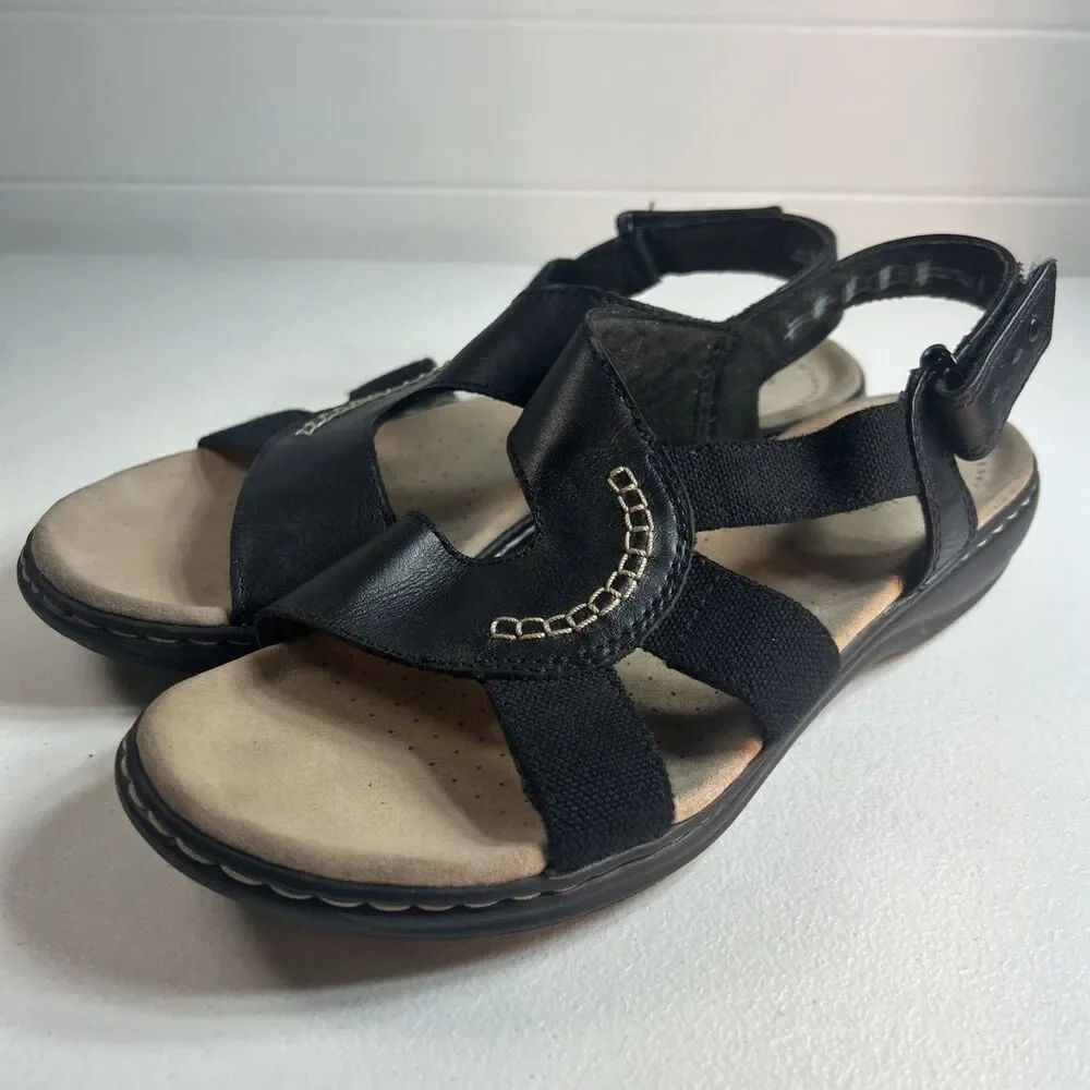Clarks Collection Women’s Sandals Size 9 M Black Leather Leisa Lakelyn Comfort
